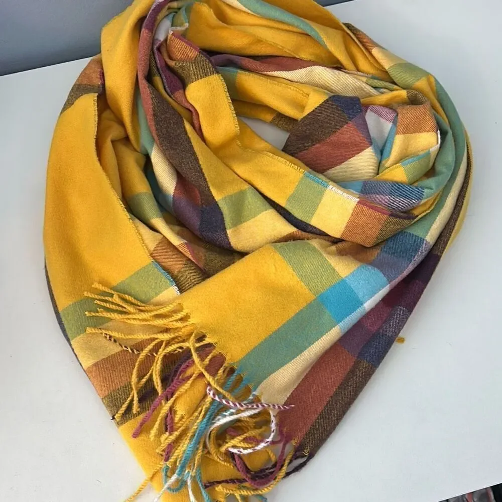 GAP Recycled Cozy Scarf Yellow Plaid Unisex